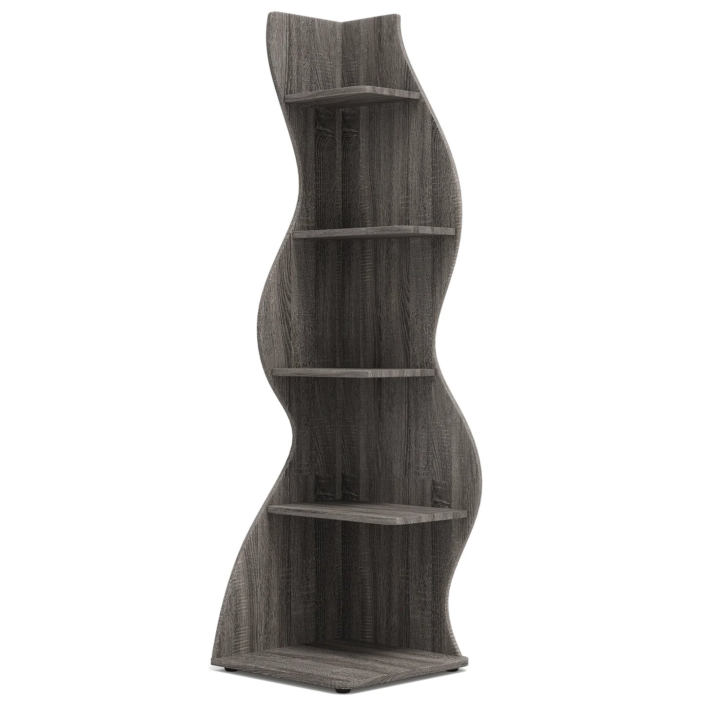 Modern 5-Tier White Corner Shelf – Stylish Sea Grass-Inspired Design, Adjustable Shelves for Home & Office Storage