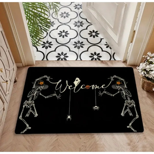 Funny Halloween Skull Doormat – Outdoor Welcome Mat, Spooky Halloween Rug & Door Decoration