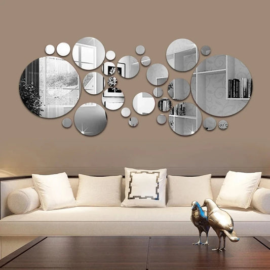 26pcs Round Acrylic Mirror Self-Adhesive Removable  Wall Decor / Stickers