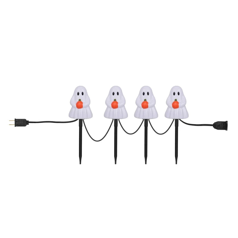 All Saints' Day 7FT Ghosts Pathway String Light – 4 White Ghost Stake Lights, Waterproof Outdoor Garden & Holiday Decoration