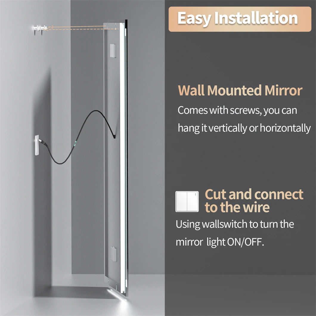 XXL Smart LED Bathroom Vanity Mirror – Wall Mounted with Bluetooth Speaker, Digital Display, Anti-Fog, Dual Front & Back Lighting for Home, Hotel, or Hallway