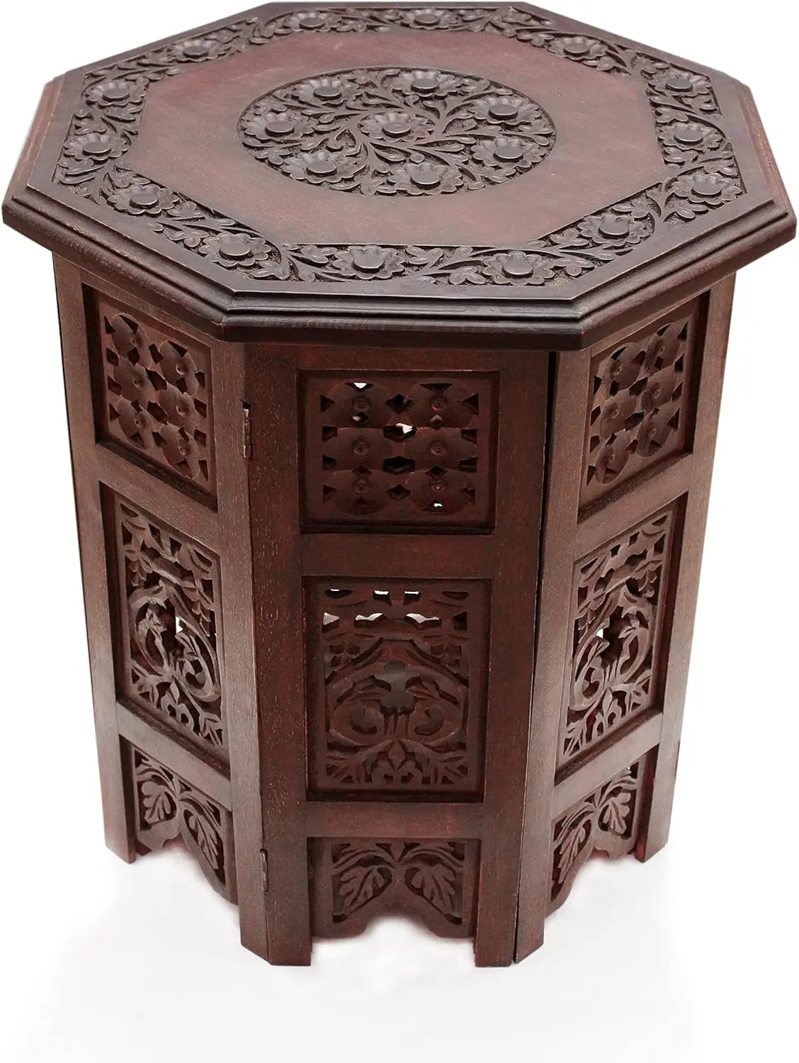 Hand Carved Vintage Solid Wood Accent End Table
