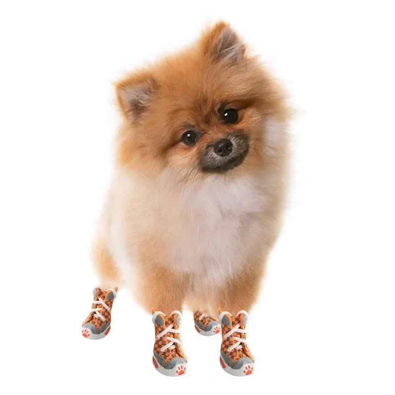 Set of 4 Breathable Dog Shoes for Small Dogs – Soft Sole Anti-Drop Summer Pet Booties for Puppies & Teddy Breeds