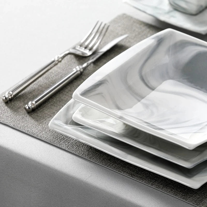 30PCS Marble Grey Porcelain Dinnerware Set