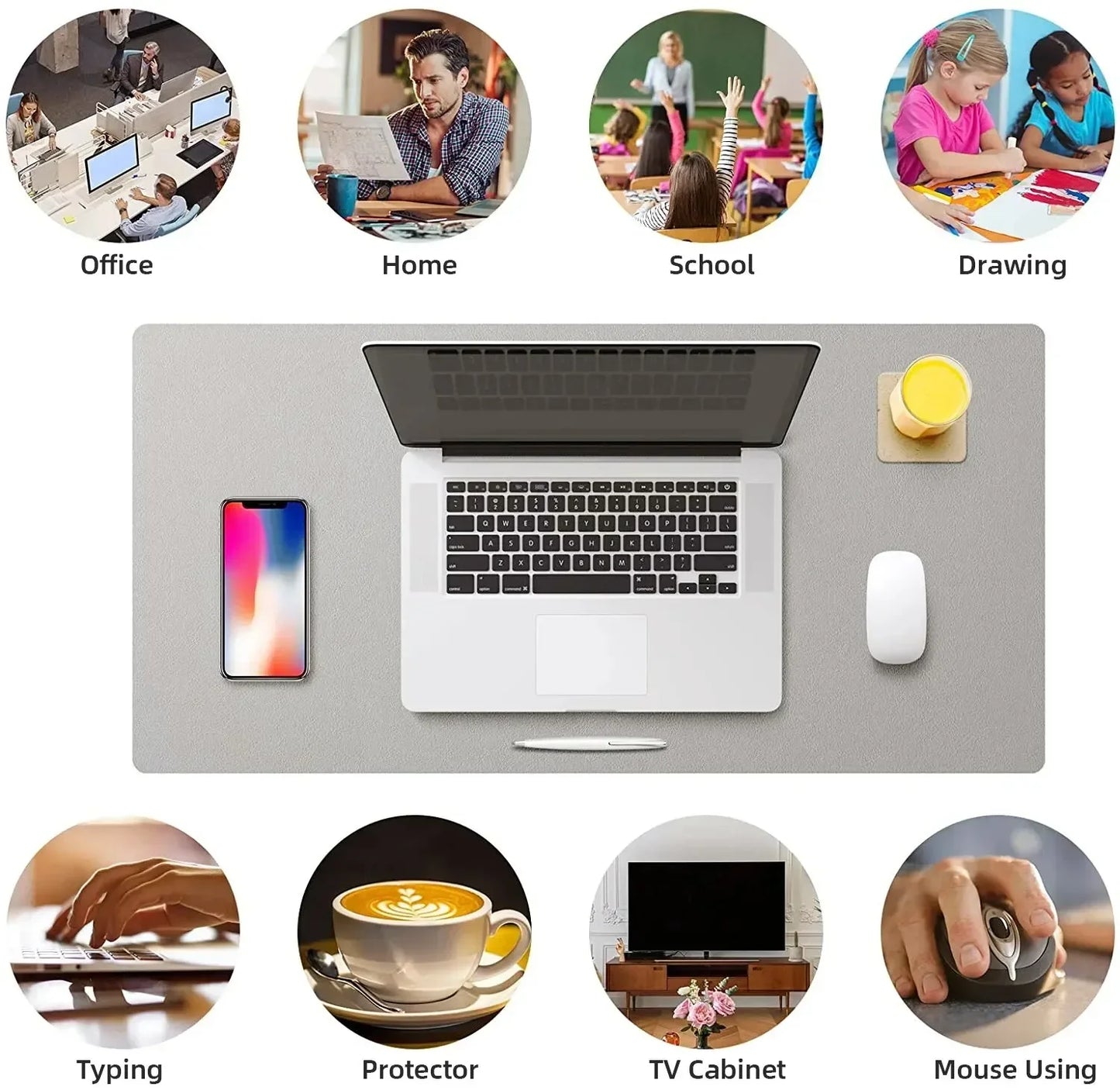 Large PU Leather Desk Mat – 60×30cm Waterproof Office Desk Protector, Mouse Pad & Keyboard Mat for Home, Work, or Gaming Setup