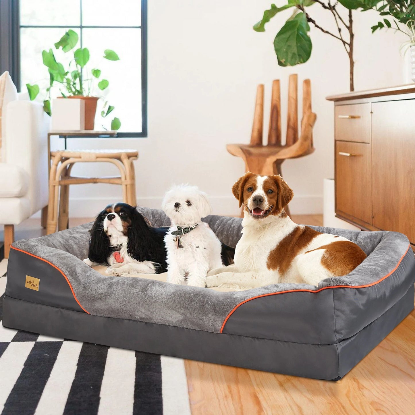 Large Super Soft Orthopedic Foam Pet Bed with Cotton-padded Bolster and Removable Cover