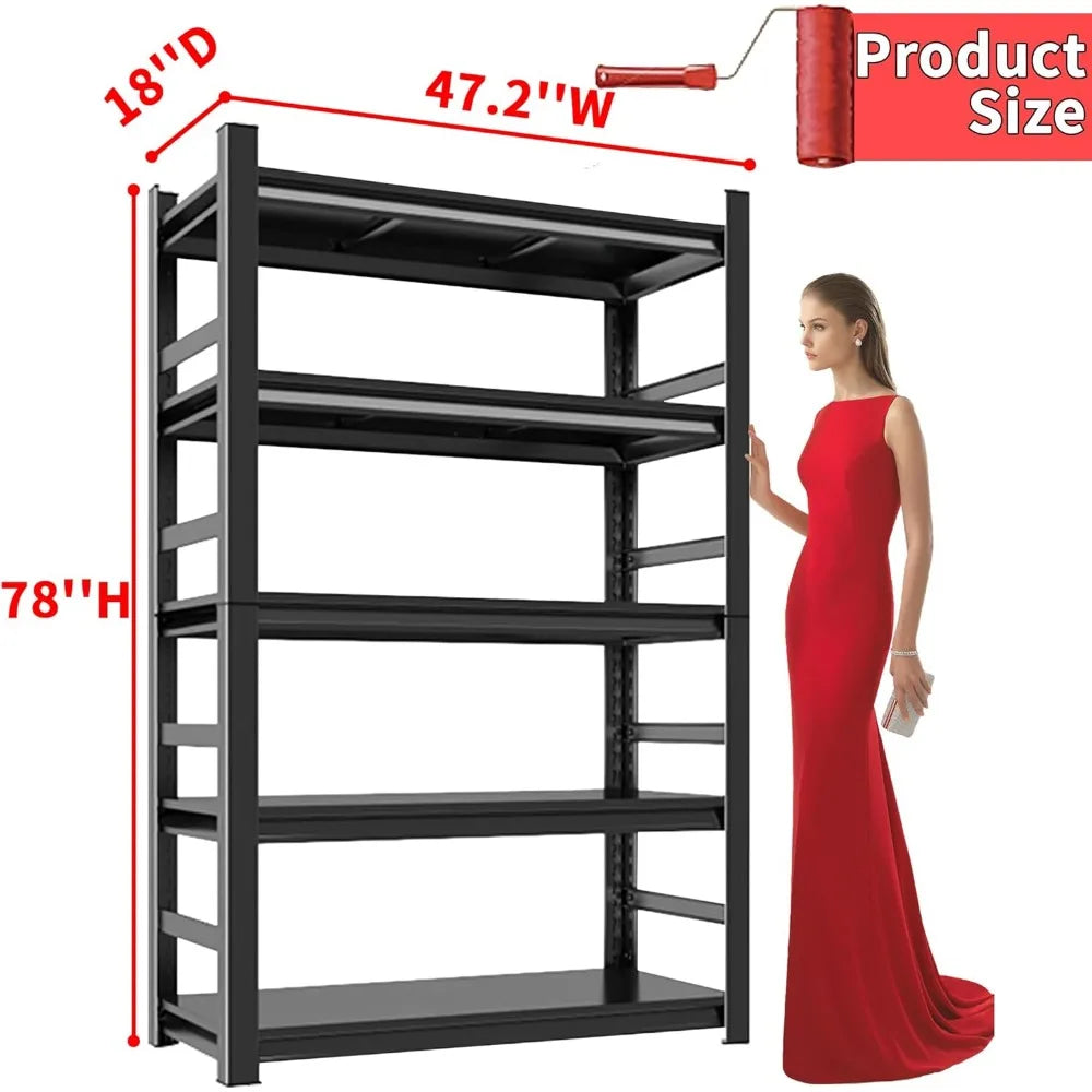 5 Tier Heavy Duty Metal Adjustable Bookshelves