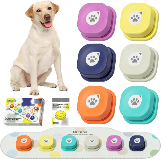 Mewoofun Dog Talking Buttons – 6-Pack Communication Training Set with Mat & Manual | Speech Buttons for Dogs to Talk, Recordable Dog Buttons for Communication