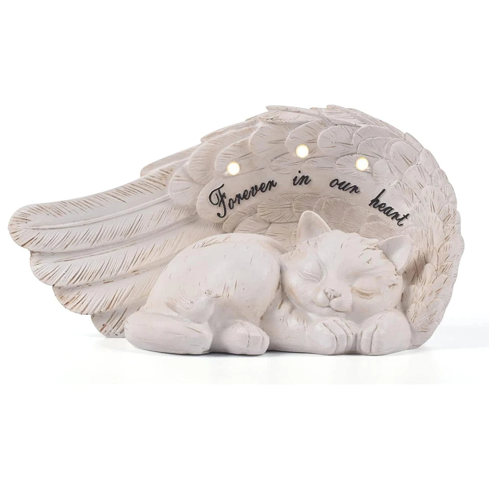 Solar Angel Cat Memorial Statue – Pet Loss Gift with Lighted Wings