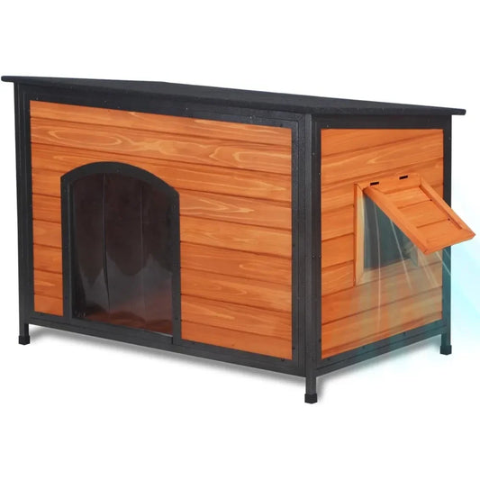Dog House Outdoor Weatherproof 43.3" L Chew Proof Dog Kennel for Small Medium Large Dogs with Strong Metal Chew Proof Frame