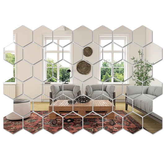45PCS Hexagon Mirror Wall Stickers – DIY 3D Acrylic Decorative Tiles for Home & Office