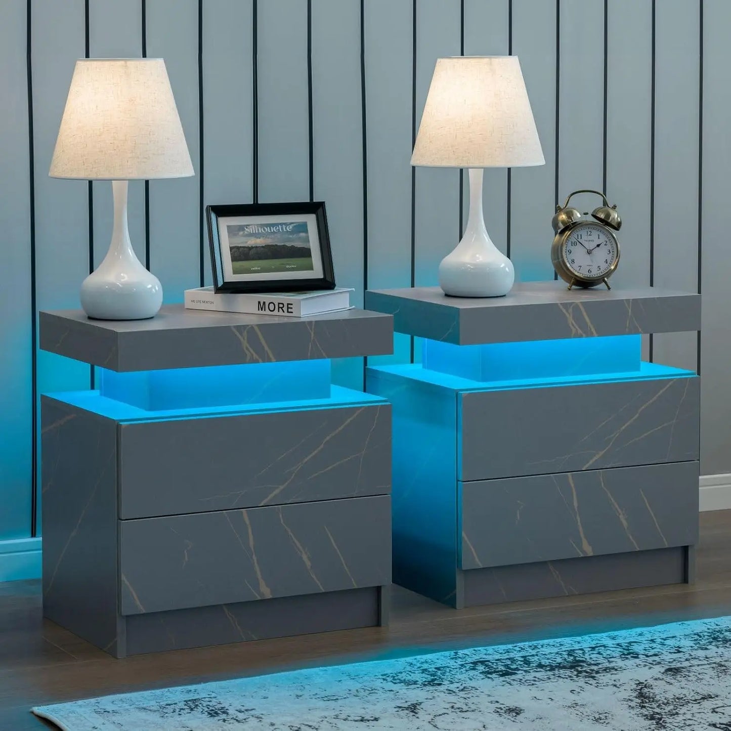 Modern LED Nightstand with Drawers & RGB Lights