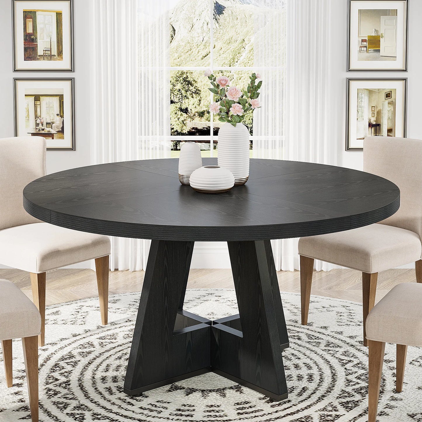Tribesigns 47” Round Farmhouse Dining Table for 4 – Small Kitchen & Dining Room Table with Rustic Charm