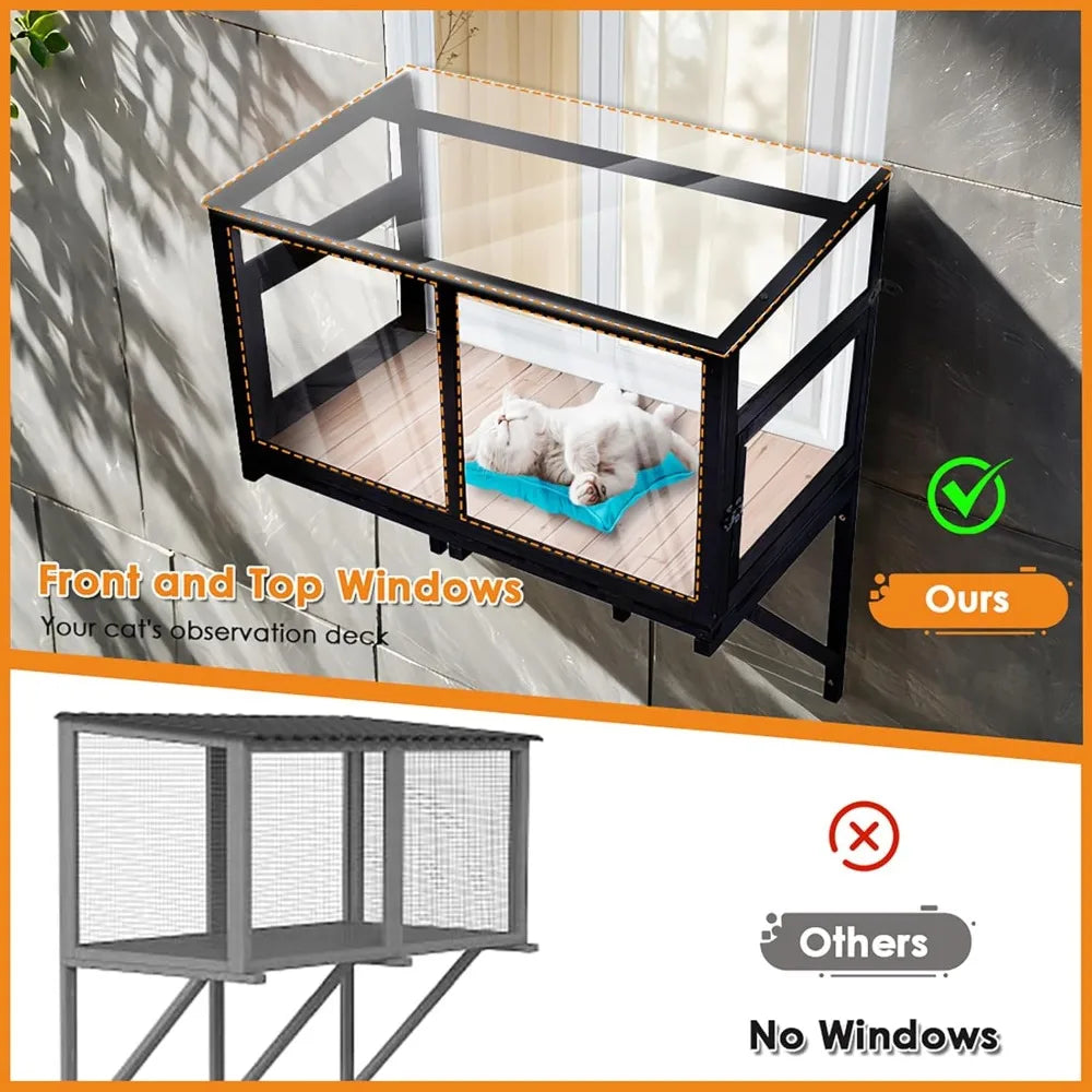SunnyView™ Cat Window Box Perch – Outdoor Bug-Proof Wire Enclosure for Sunbathing, Napping & Outdoor Viewing
