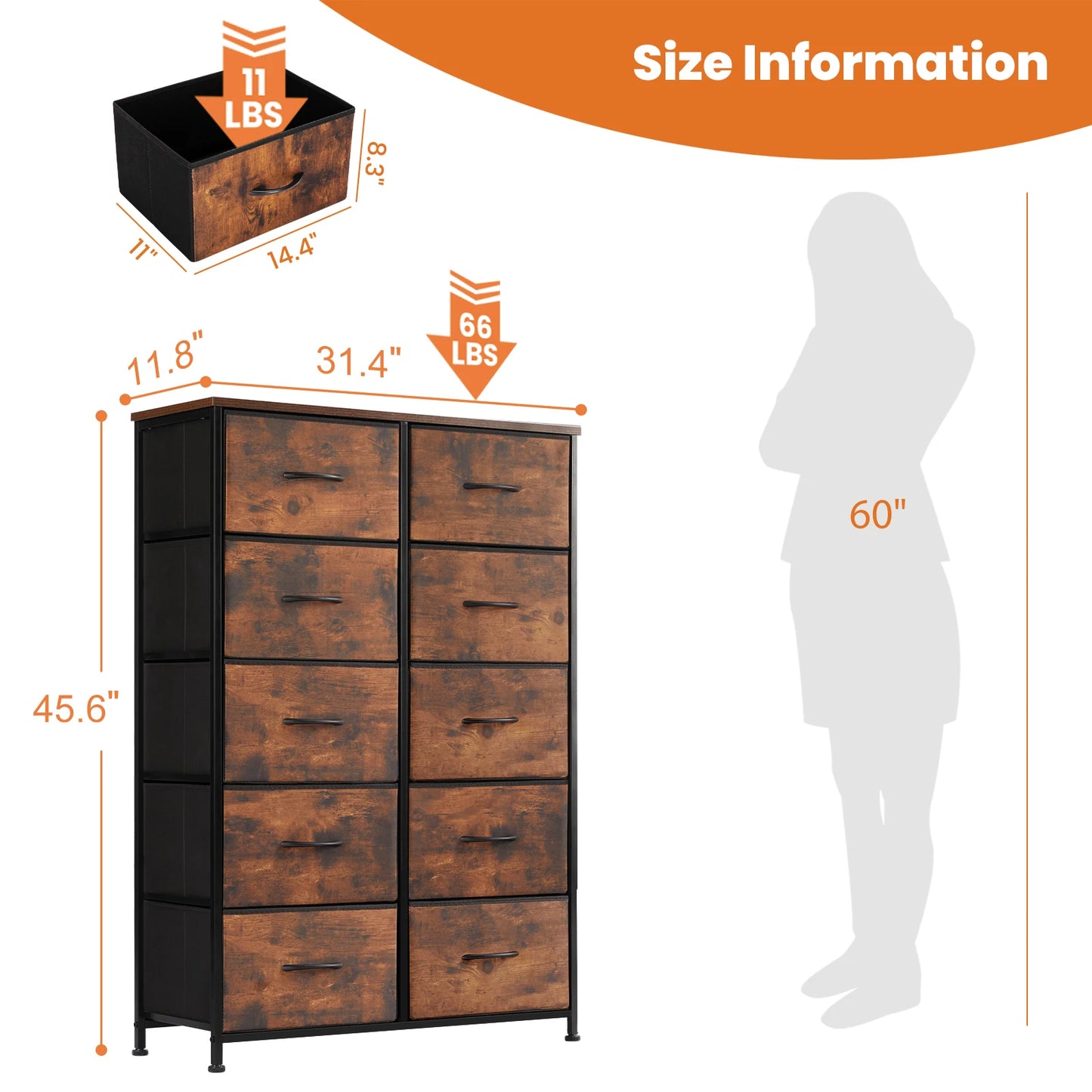 JHK Bedside Table with 10 Fabric Drawers — Stylish Steel Frame Storage Cabinet for Bedroom & Living Room
