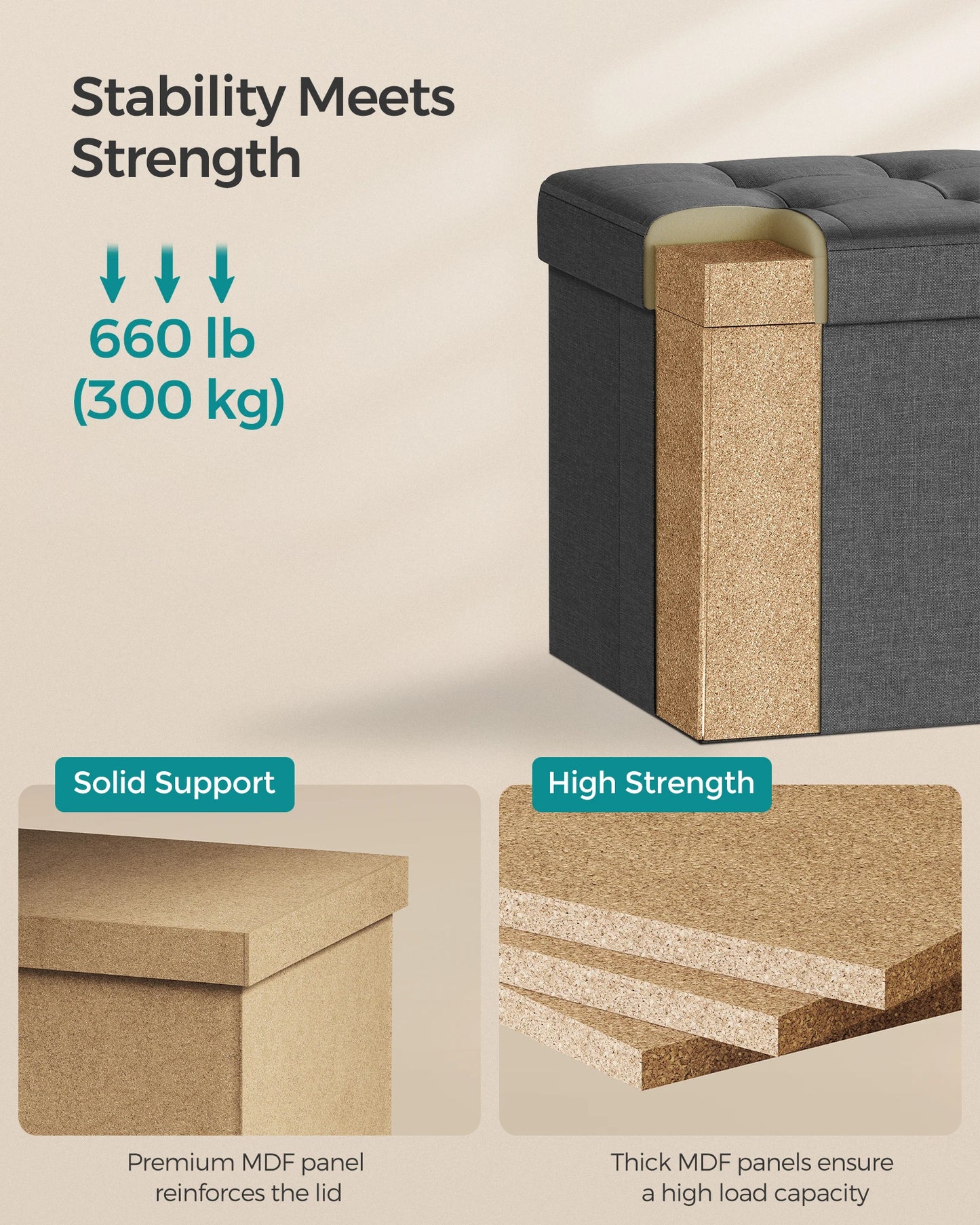 15 Inch Folding Storage Ottoman Foot Rest