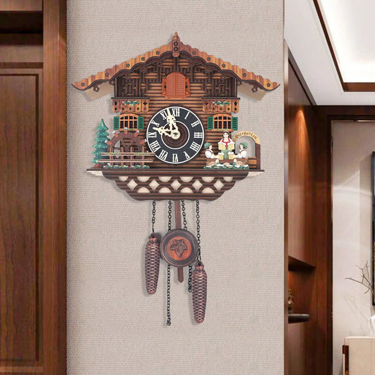 Creative Bird Cuckoo Wall Clock with Swing & Auto-Flapping Wings – Wooden Quartz Home Decor (Battery Operated)