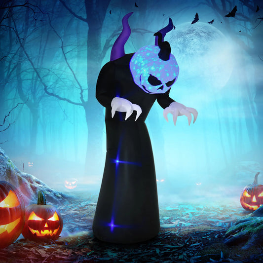 7' Inflatable Halloween Skeleton Ghost Decoration – LED Lighted Blow-Up Outdoor Display