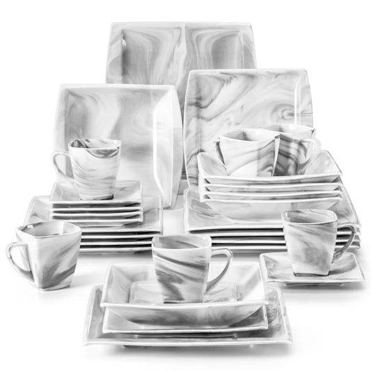 30PCS Marble Grey Porcelain Dinnerware Set