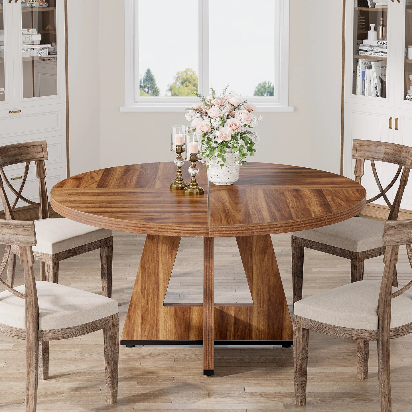 Tribesigns 47” Round Farmhouse Dining Table for 4 – Small Kitchen & Dining Room Table with Rustic Charm