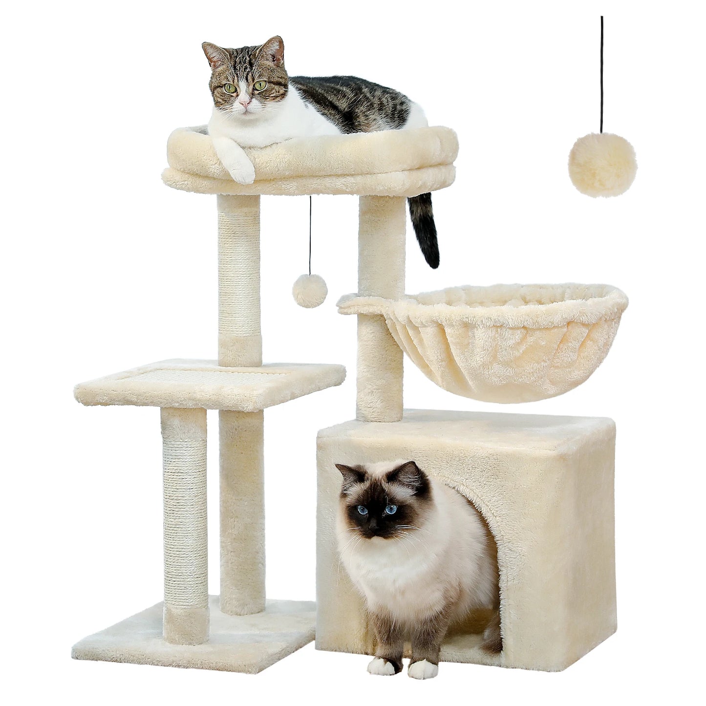 CozyCat™ 2-in-1 Cat Tree Tower – Indoor Cat Activity Center with Scratching Posts, Big Hammock & Removable Top Perch (Grey)