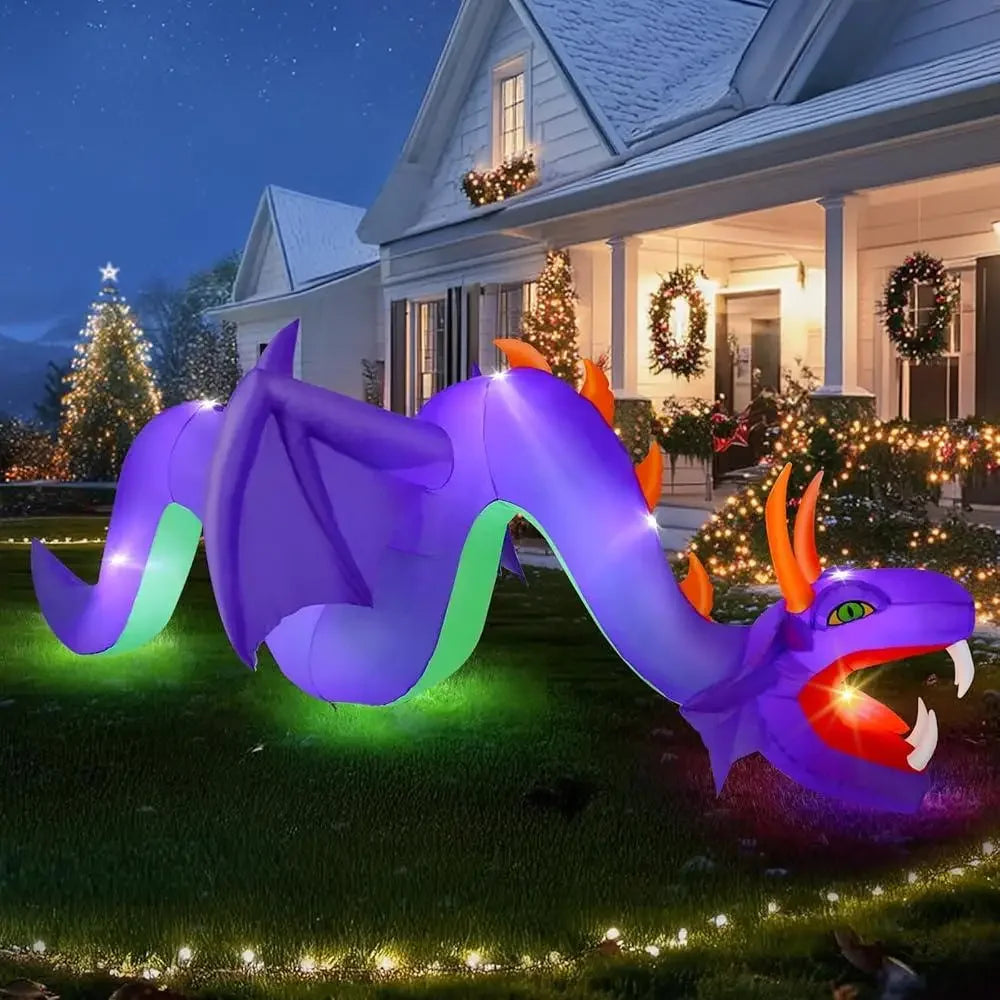12FT Inflatable Dragon Yard Decor – Lighted Outdoor Decoration for Chinese New Year, Halloween & Christmas, Waterproof with Blower
