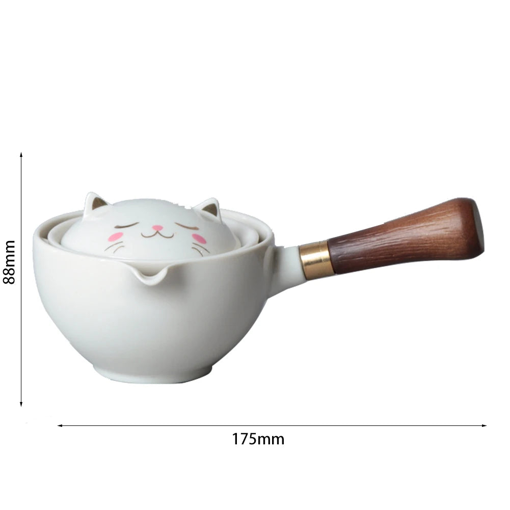 Portable Chinese Gong Fu Tea Set – 360° Rotating Semi-Automatic Ceramic Teapot with Infuser, Compact Teaware for Home, Office & Travel