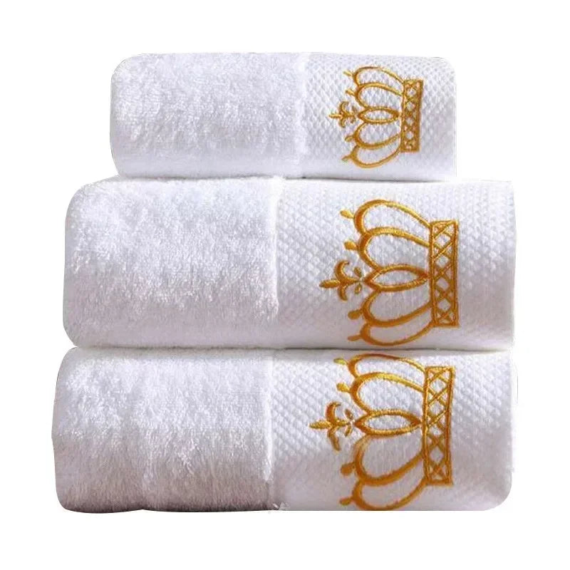 Embroidered Crown White Hotel Bath Towels