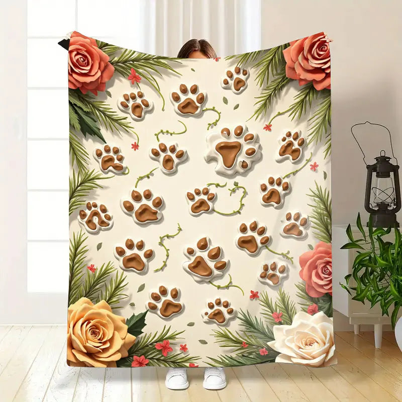 1PC Flannel Blanket – Cats Print or Paw Print, Ultra-Soft Cozy Throw for Home Décor