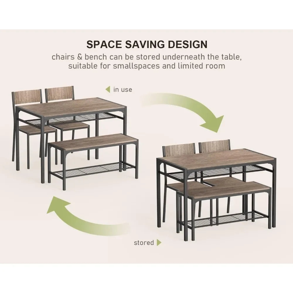 3-Piece Kitchen Dining Table Set with Chairs & Bench – Compact Dining Furniture for Small Spaces & Apartments