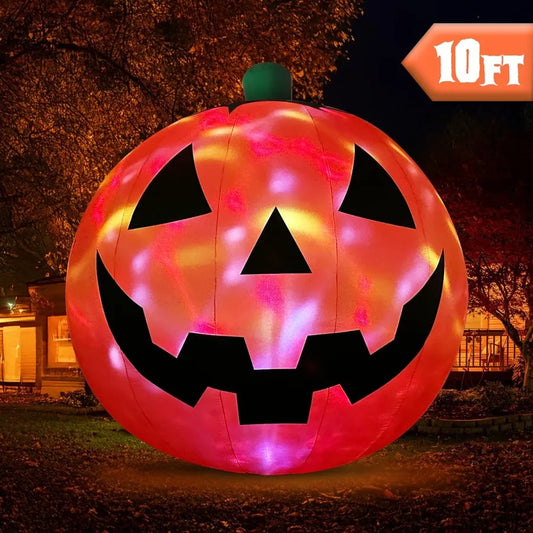 10 FT Halloween Inflatable Giant Pumpkin with Rotating LEDs – Outdoor Front Lawn & Garden Decoration for Seasonal Yard
