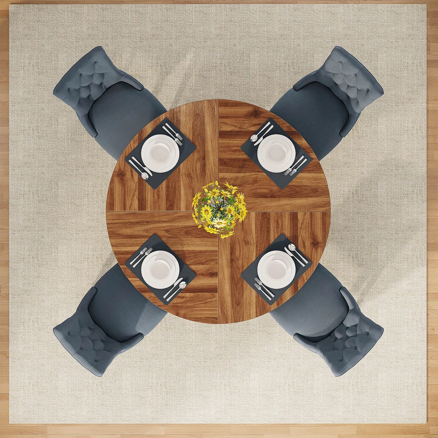 Tribesigns 47” Round Farmhouse Dining Table for 4 – Small Kitchen & Dining Room Table with Rustic Charm