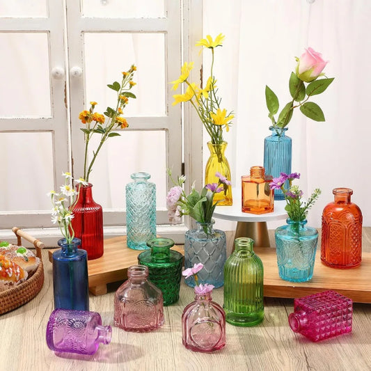 30 Vintage Colored Glass Bottles / Bud Vases - 15 styles 2 each