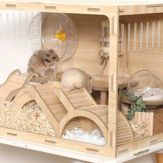 Wooden Small Animal House with Ladder Tunnel Playground Toys