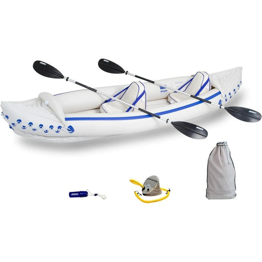 SE370 Inflatable Kayak – 1 to 3 Person Portable Kayak with Seats, Paddles, Foot Pump & Carry Bag – Lightweight & Stowable Touring Kayak for Lakes, Rivers & Ocean