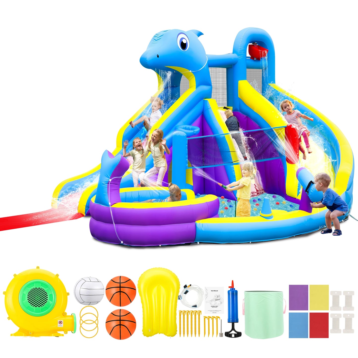 11-in-1 XL Inflatable Water Park for Kids – Giant Backyard Water Slide with Double Slides, Long Slip & Splash Zone, Climbing Wall, and More