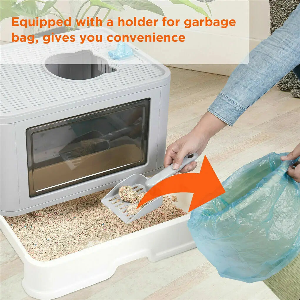 Foldable Enclosed Cat Litter Box – Front Entry & Top Exit with Massager Litter Scoop | Portable, Easy-Clean Kitty Toilet for Indoor Cats