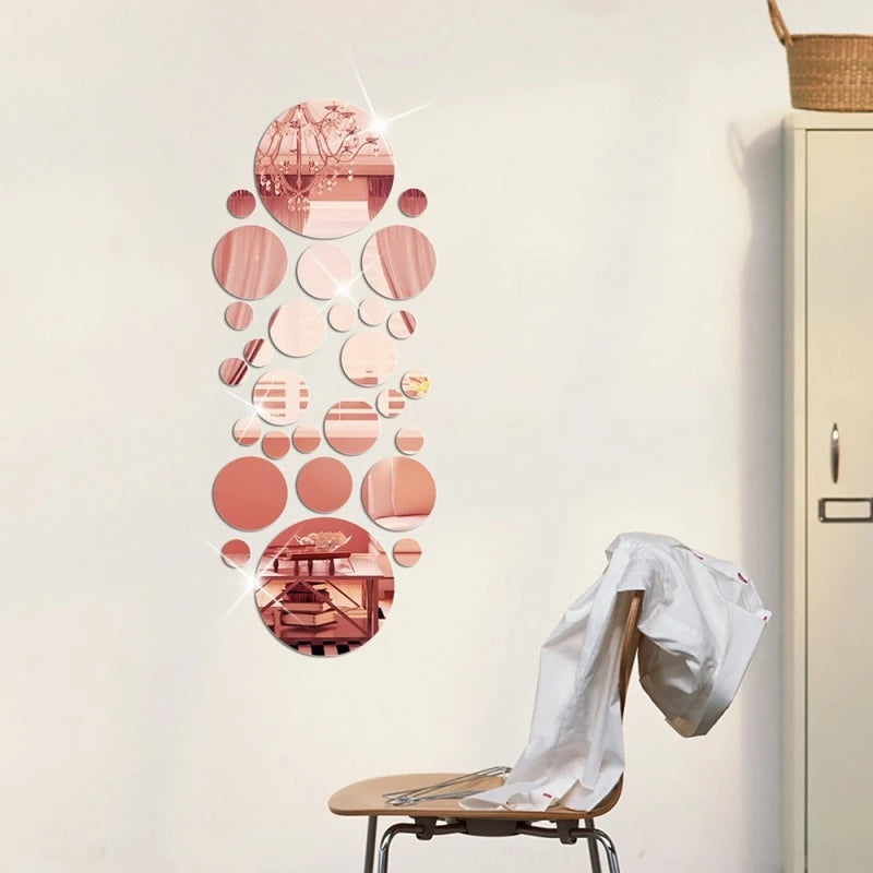 26pcs Round Acrylic Mirror Self-Adhesive Removable Wall Decor / Stickers