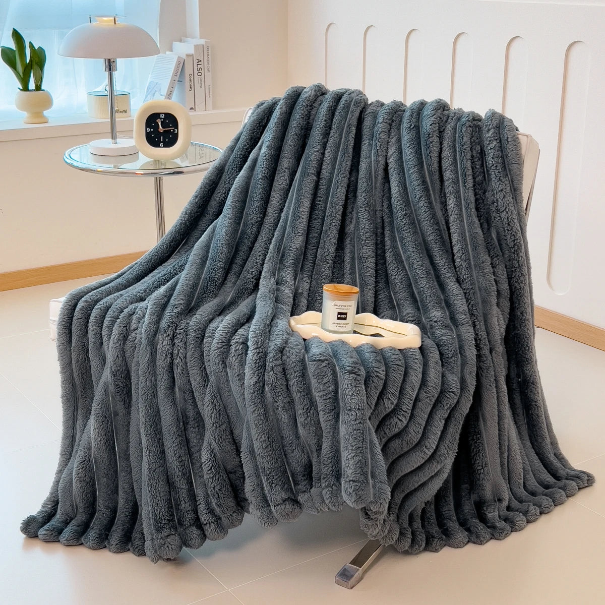 Solid Color Thickened Wide Striped Multifunctional Comfy Blanket