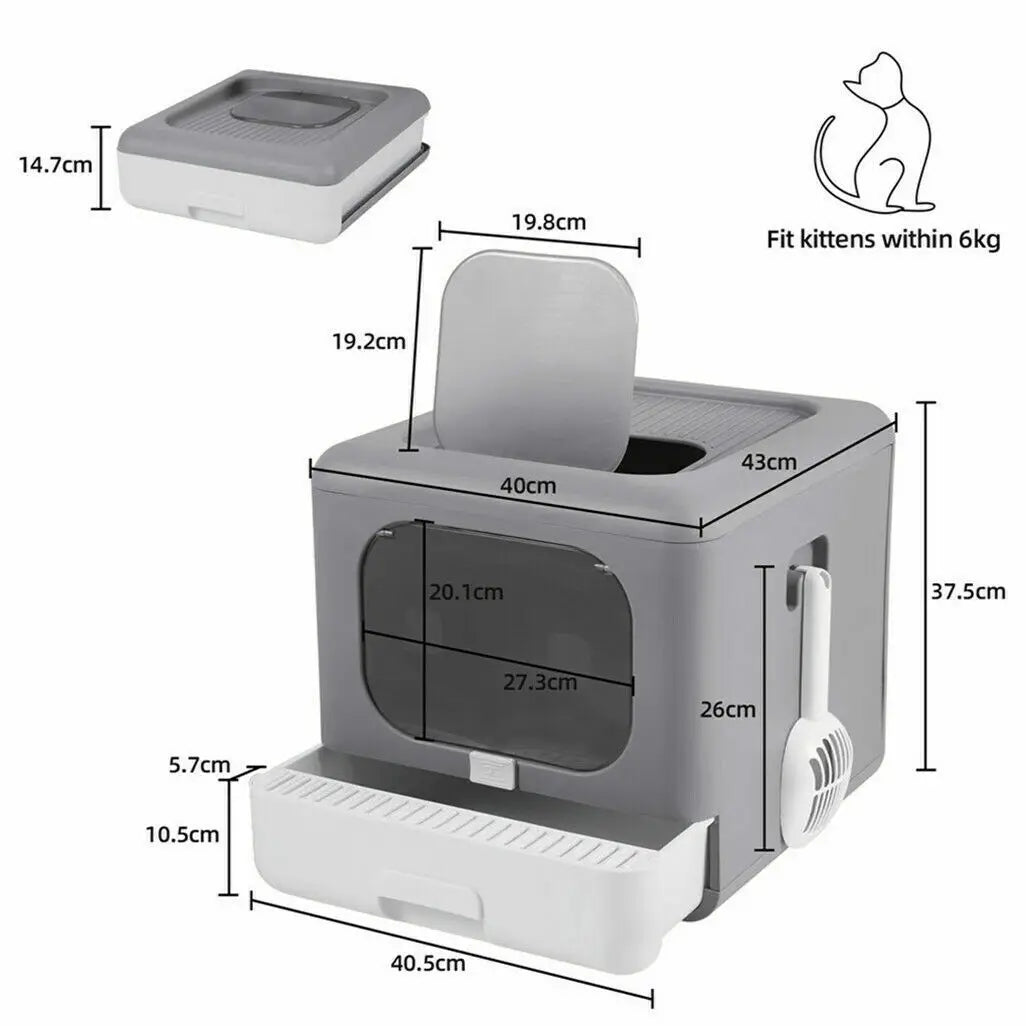 Enclosed Foldable Cat Litter Box with Scoop and Tray
