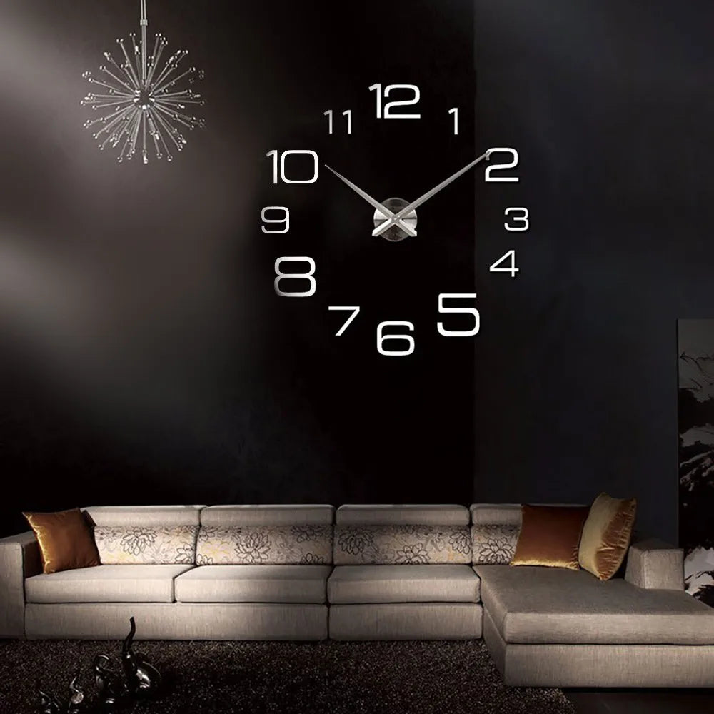 Creative Digital Large Mirrored Number DIY Wall Clock