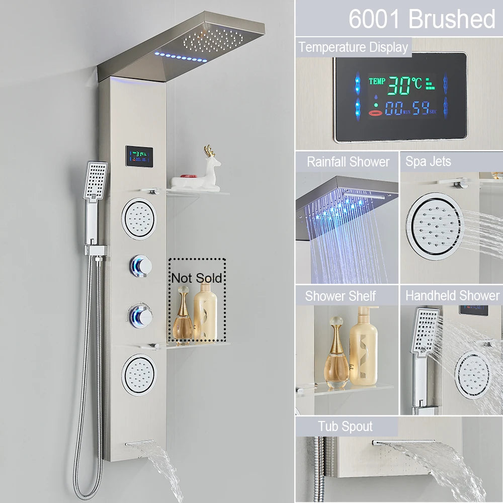 LED Shower Panel Tower System with Waterfall & Rainfall β Digital Display SPA Shower Faucet Set with Massage Jets & Mixer Tap