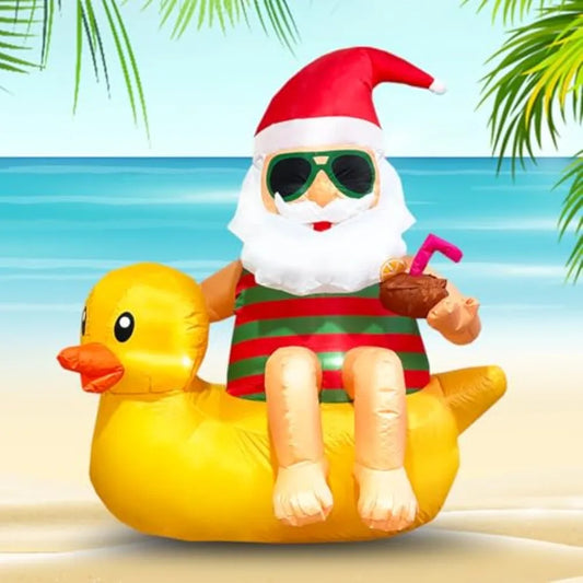 4.5FT Christmas Inflatable Santa on Duck with LED Lights β Cute Outdoor Yard Decoration