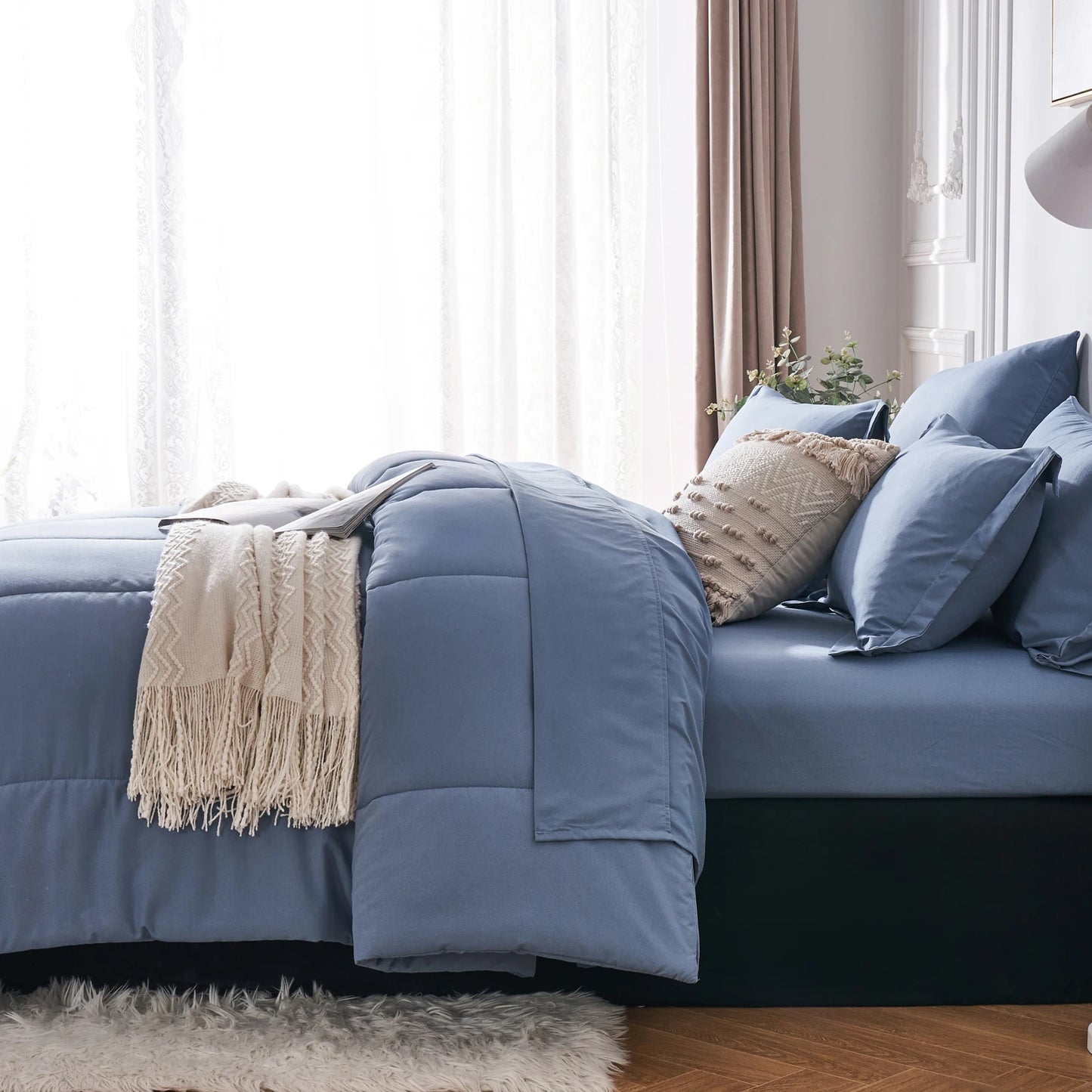 7-Piece Queen Bed-in-a-Bag Comforter Set – Stylish Solid Geometry Comforter, Sheets & Pillowcases