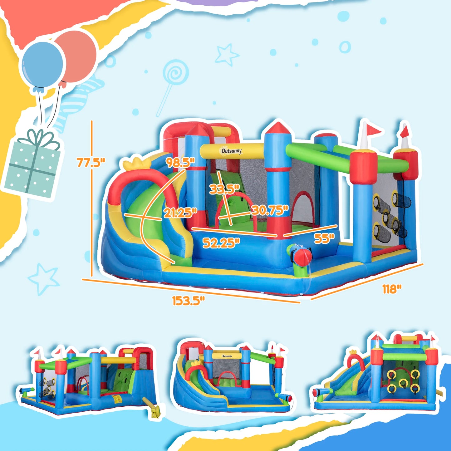 6-in-1 Inflatable Bounce House and Water Slide for Kids