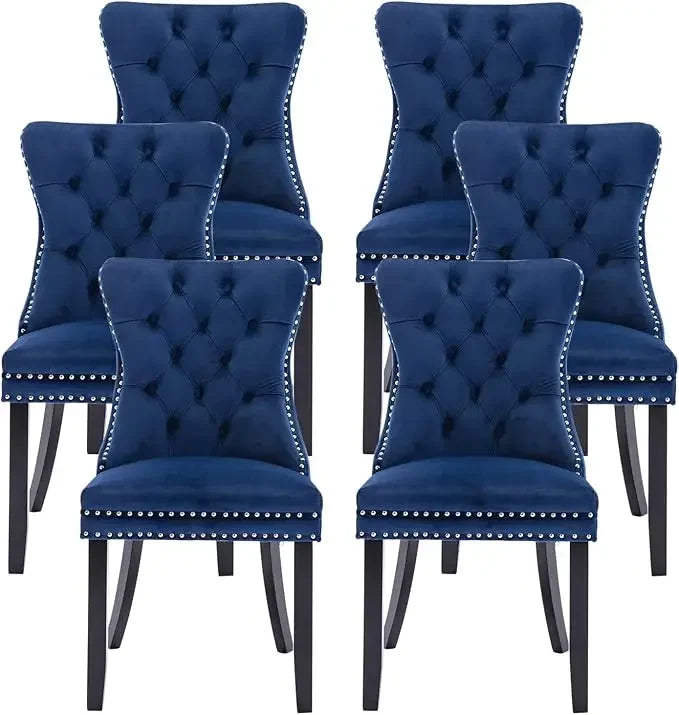 Leather Dining Chairs Set of 6 – Upholstered Wingback Dining Chairs with Nailhead Trim & Solid Wood Legs – Luxury Dining Room Side Chairs