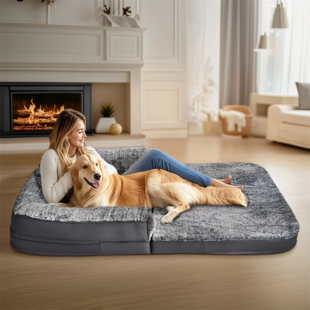 180cm Long Human-Size Giant Dog Bed – Foldable Orthopedic Calming Plush Pet Bed