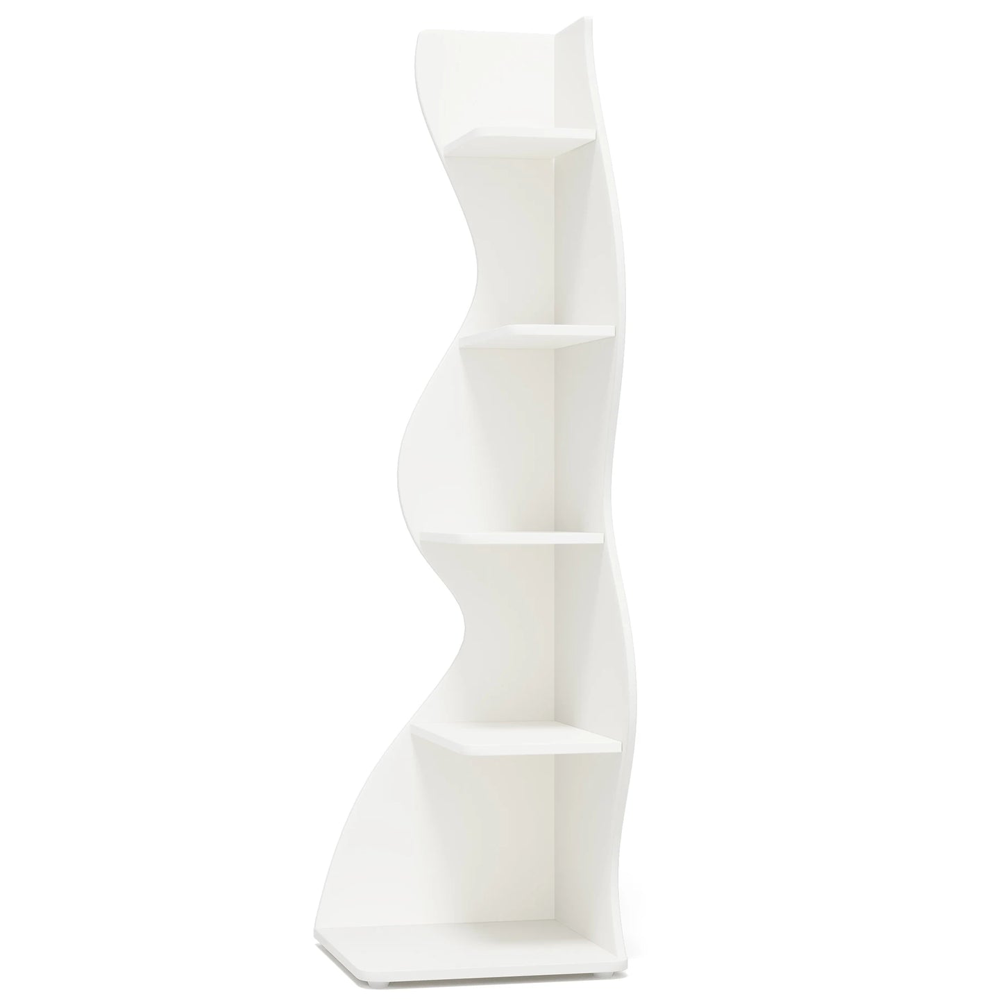 Modern 5-Tier White Corner Shelf – Stylish Sea Grass-Inspired Design, Adjustable Shelves for Home & Office Storage