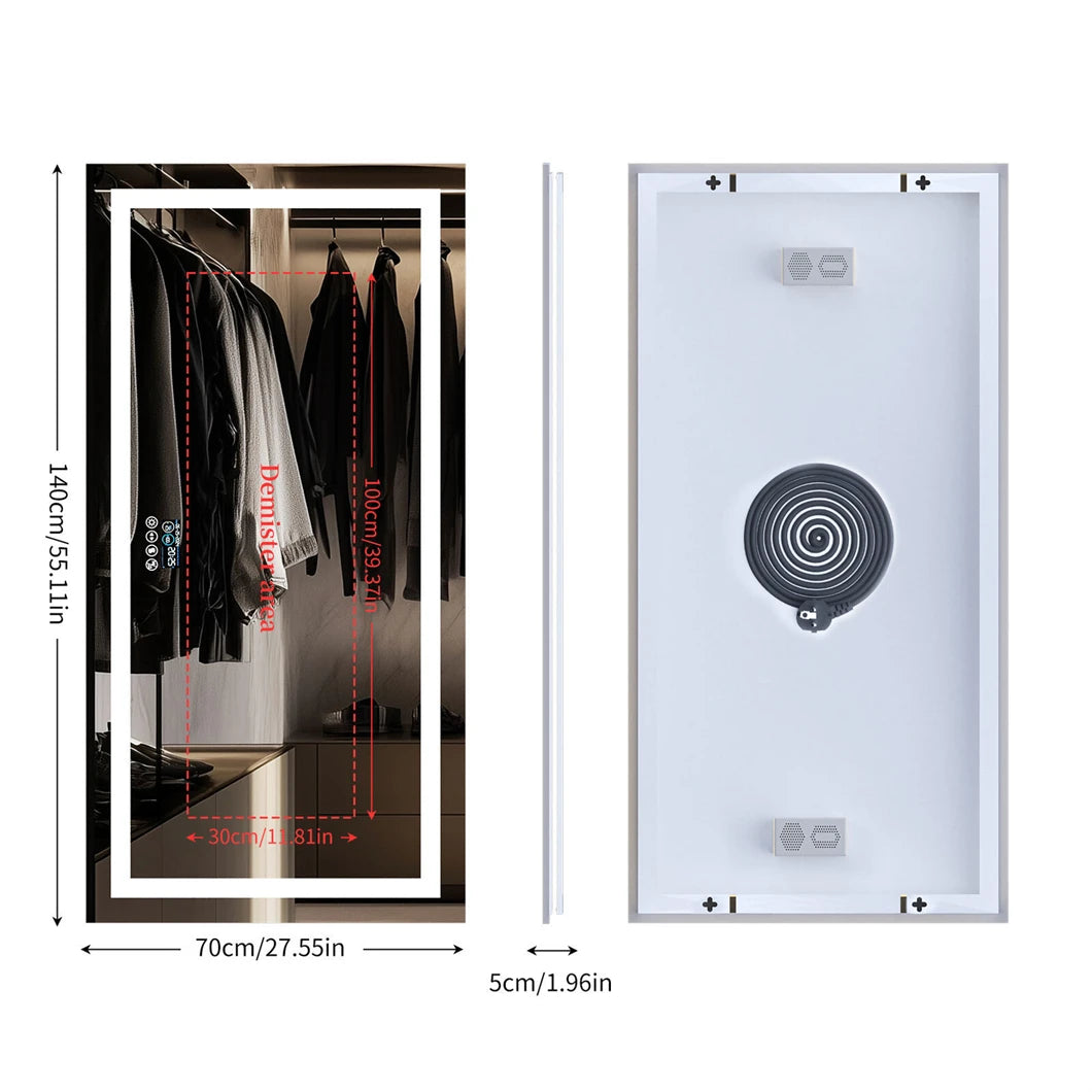 XXL Smart LED Bathroom Vanity Mirror – Wall Mounted with Bluetooth Speaker, Digital Display, Anti-Fog, Dual Front & Back Lighting for Home, Hotel, or Hallway