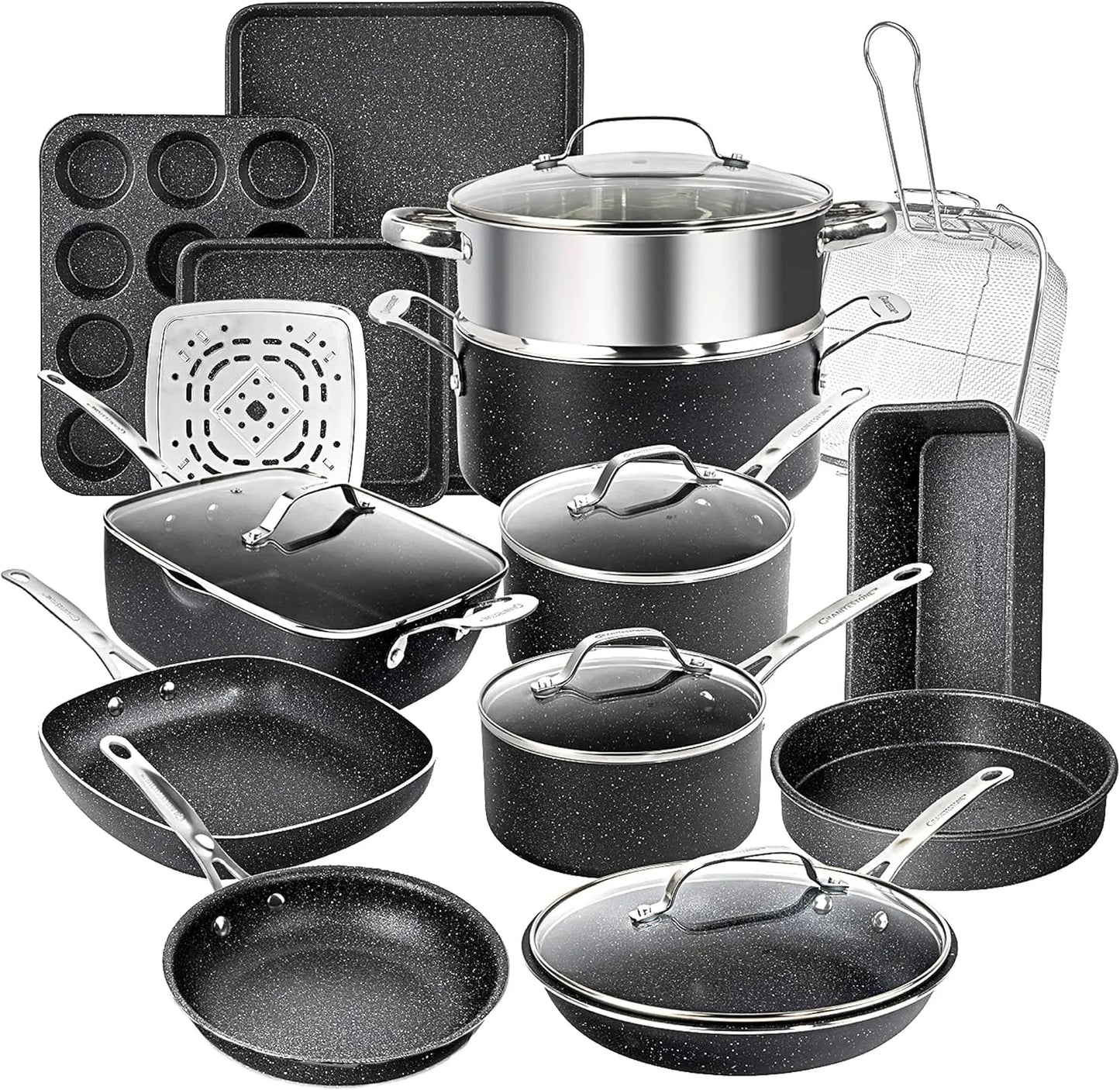 True 20-Piece Nonstick Pots and Pans Cookware & Bakeware Set – Deep Square Pan, Oven Safe, PFOA & PFOS-Free, Non-Toxic Kitchen Set